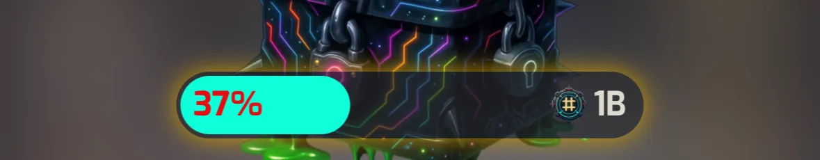 Game progress bar at 37% with a 1B reward, in front of neon circuit lines and dripping green slime.